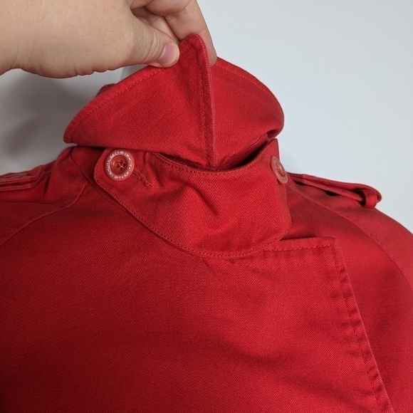 See By Chloe red belted collared cotton button closure trench coat jacket 6 - Picture 6 of 14
